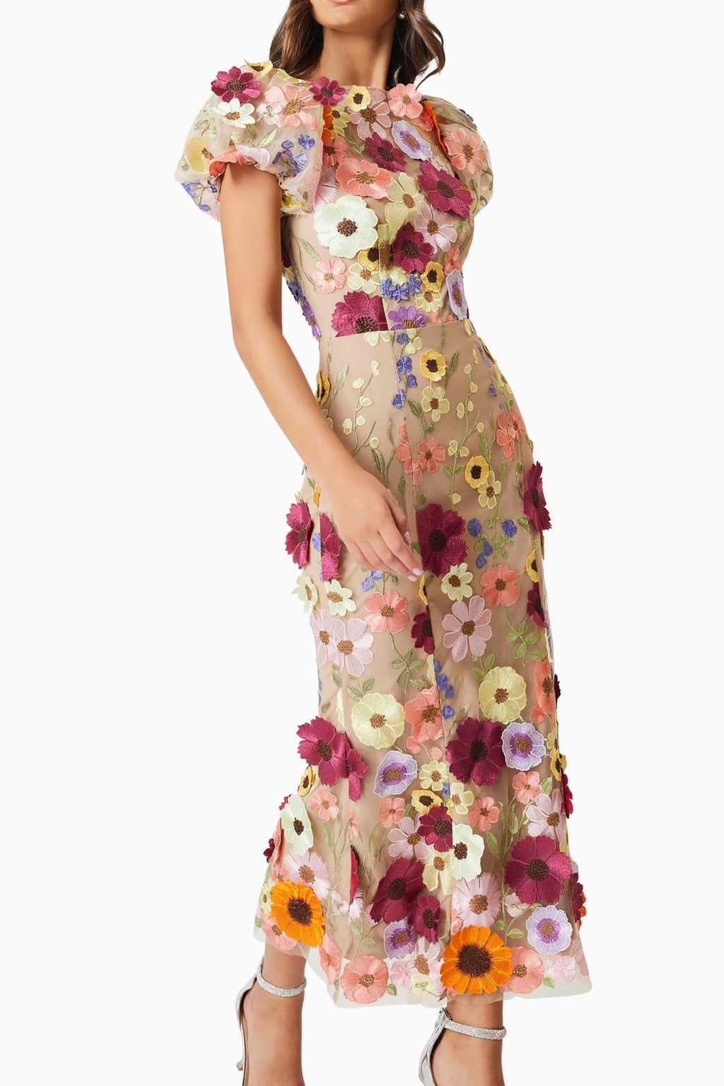 Astraea 3D Lace Maxi Dress In Pink