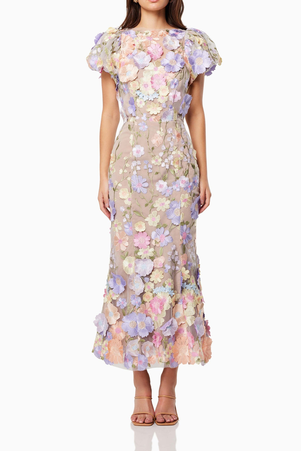 Astraea 3D Lace Maxi Dress In Purple