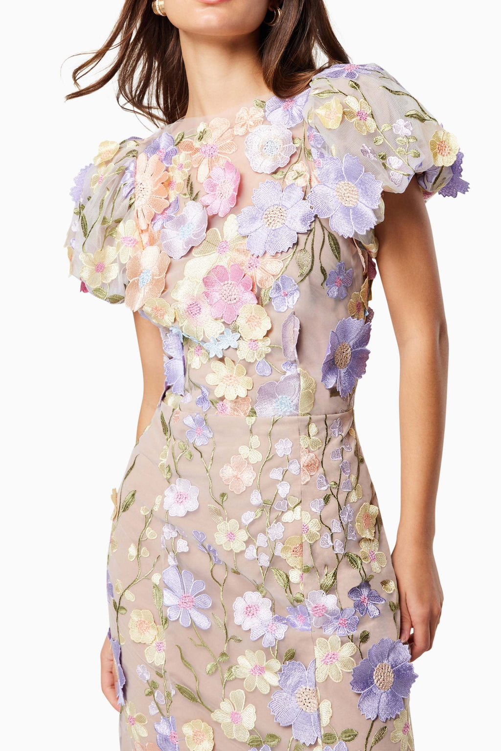 Astraea 3D Lace Maxi Dress In Purple