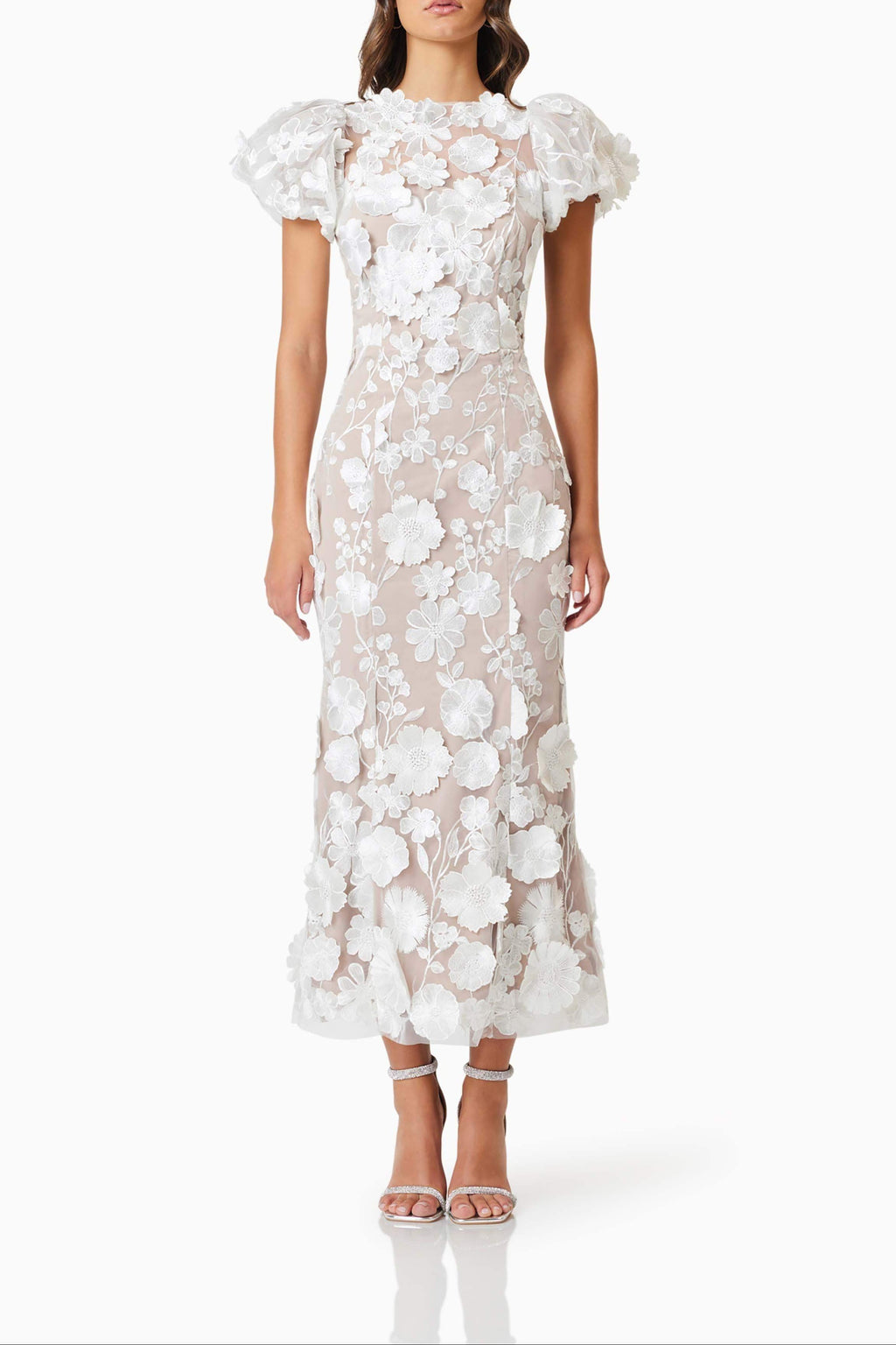 Astraea 3D Lace Maxi Dress In White