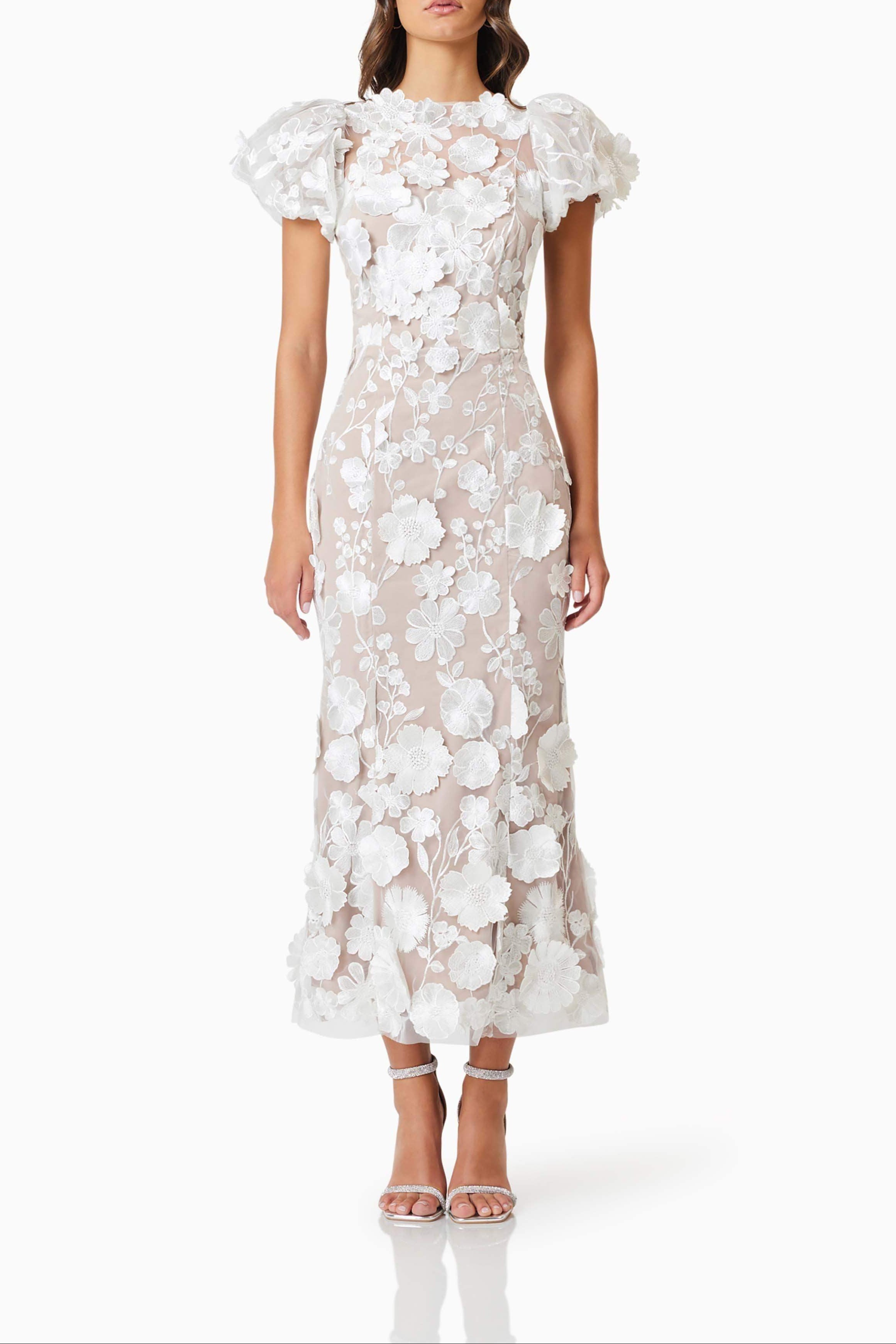Astraea 3D Lace Maxi Dress In White