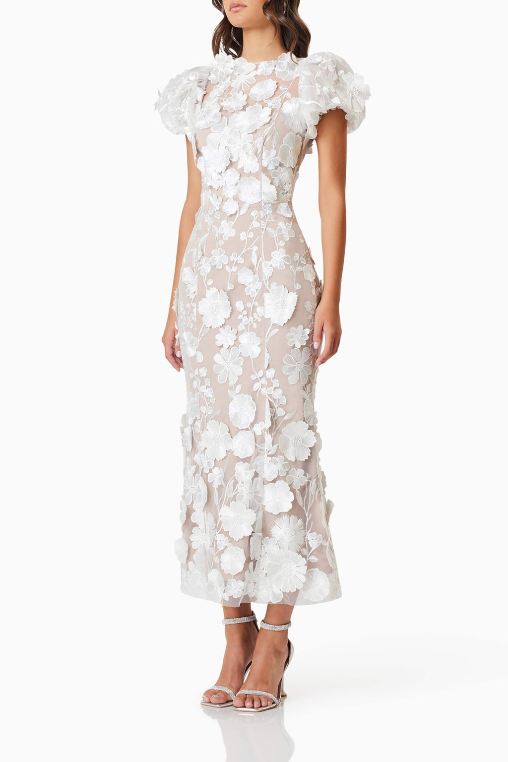 Astraea 3D Lace Maxi Dress In White