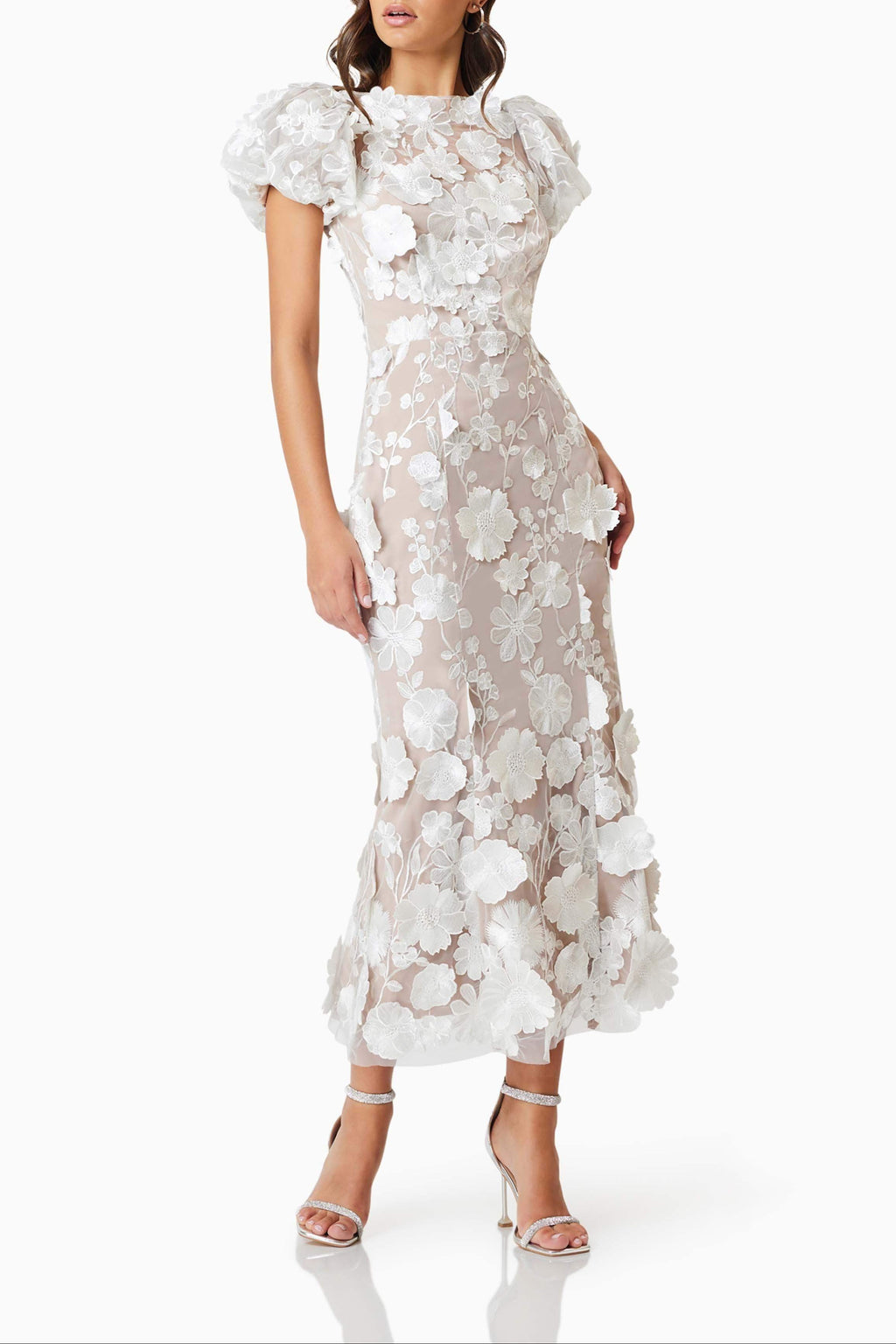 Astraea 3D Lace Maxi Dress In White