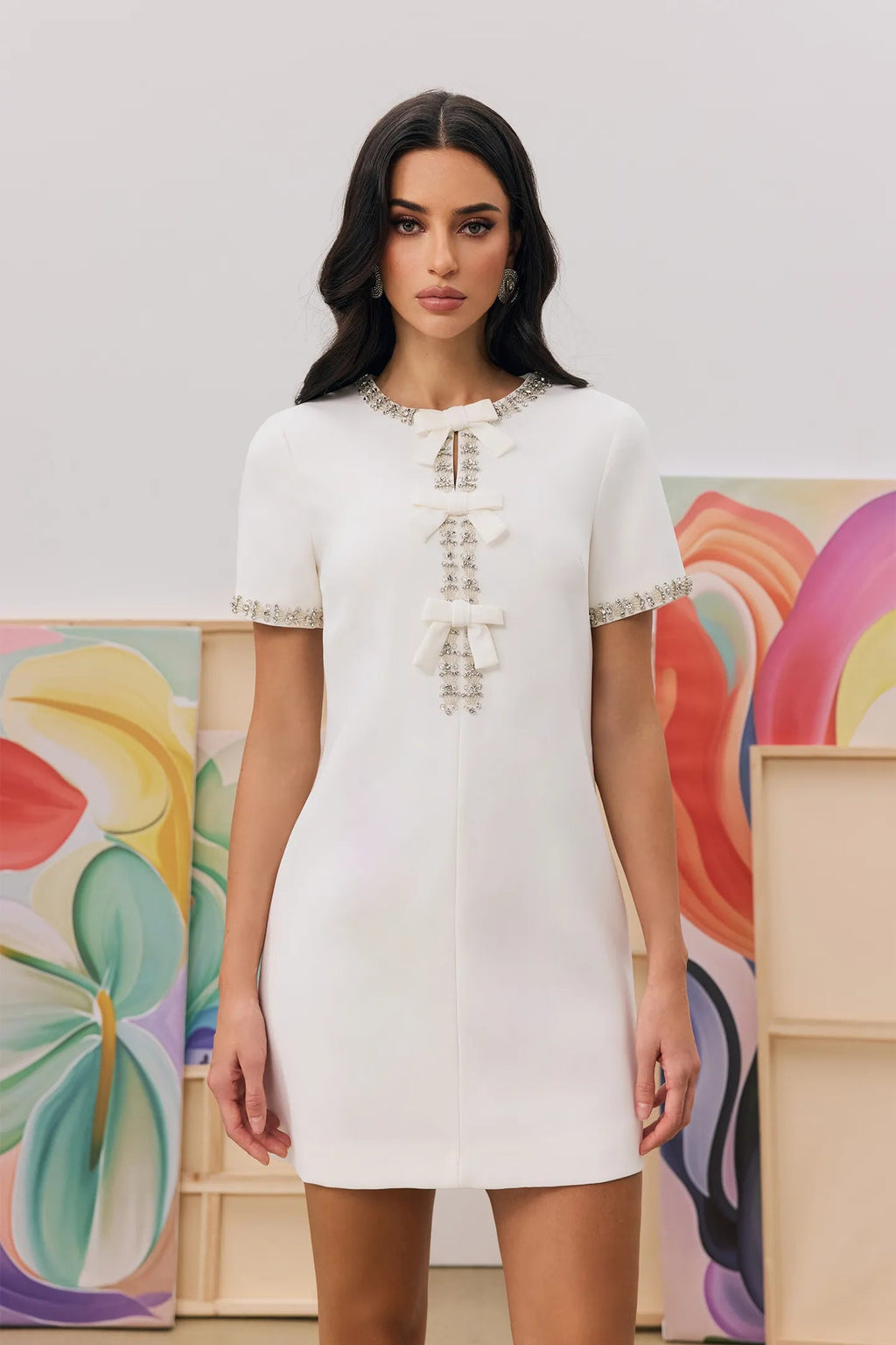 Clarisse bowknot crystal-embellished mini dress