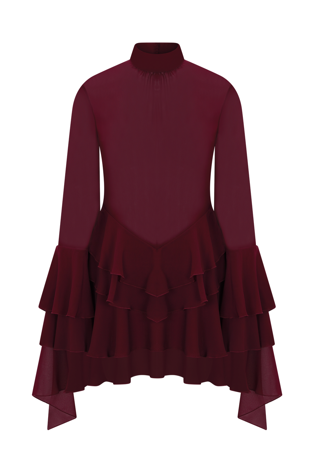 Chiffon Ruffle Mini Dress - Wine