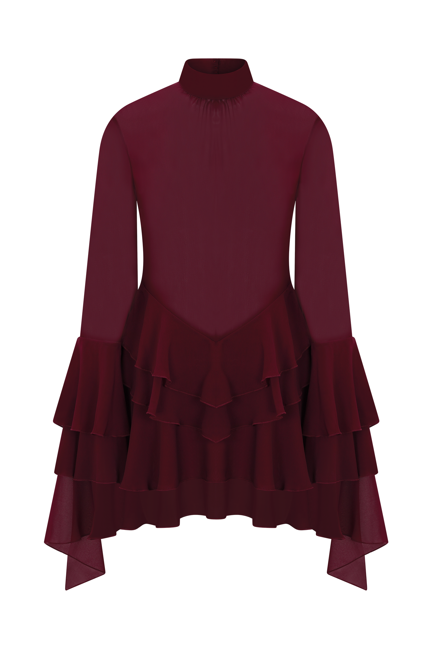Chiffon Ruffle Mini Dress - Wine