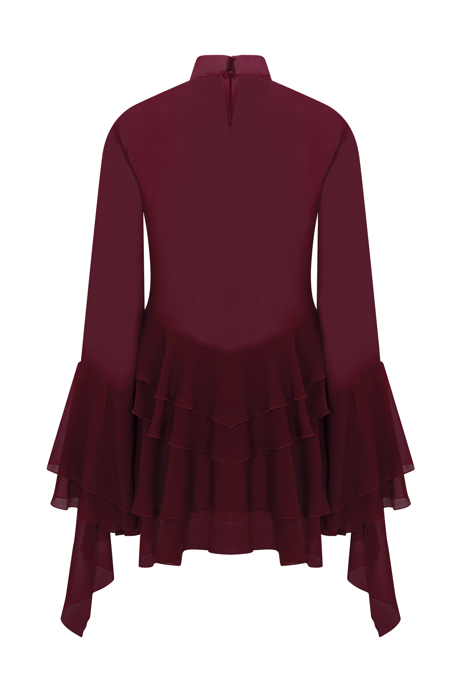 Chiffon Ruffle Mini Dress - Wine