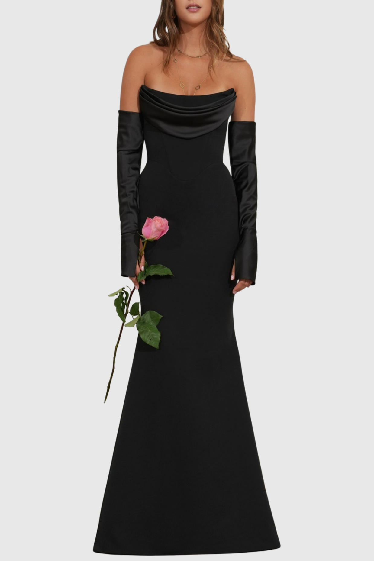 Off Shoulder Corset Maxi Dress - Black