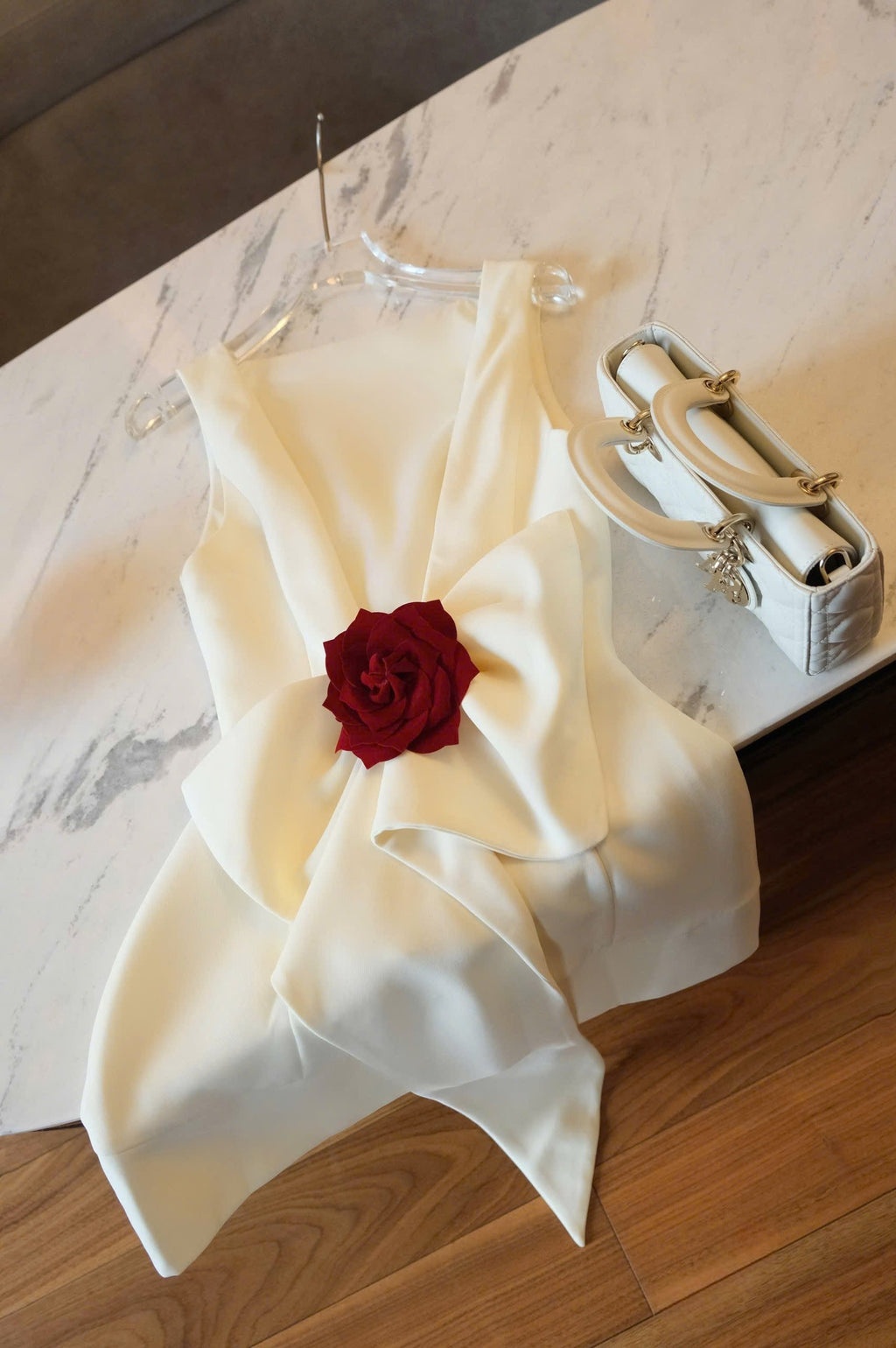 Joanna backless flower bow embellished mini dress in white