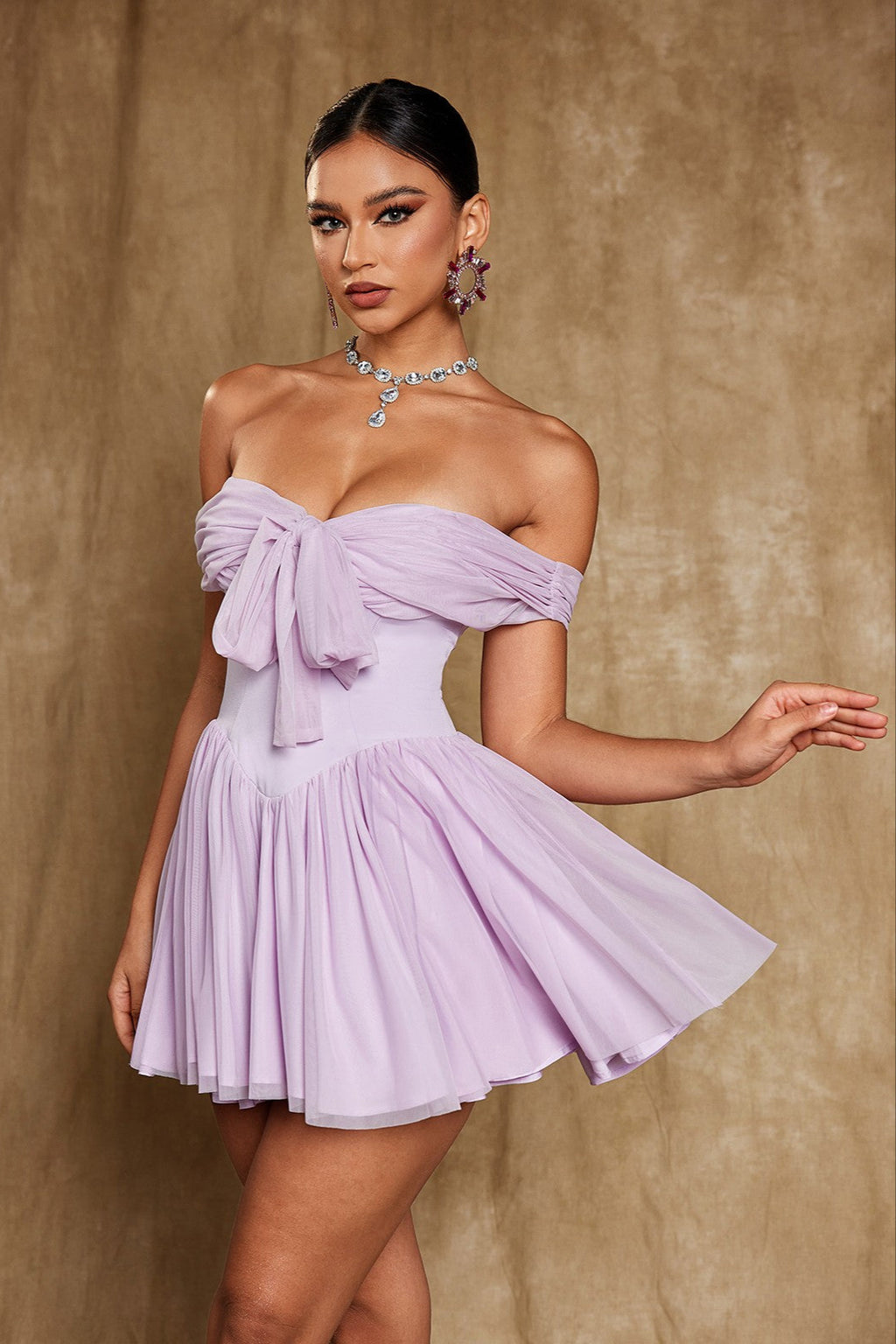 Isidore Off Shoulder Mesh Mini Dress