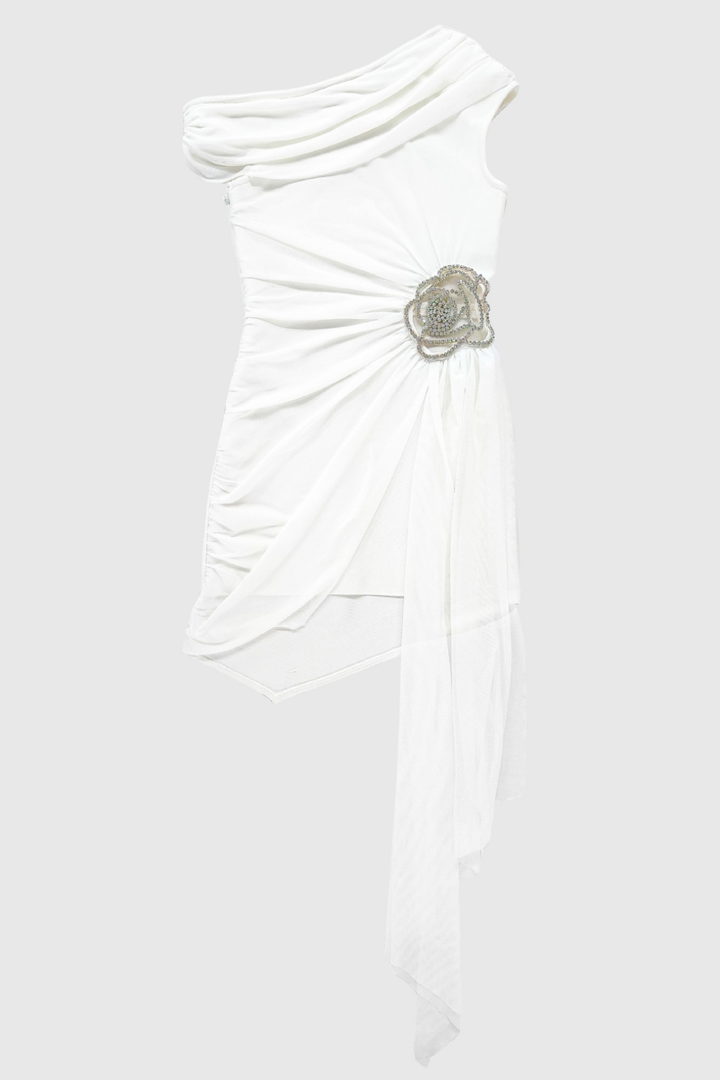 Janett One Shoulder Floral Embellished Mini Dress - White