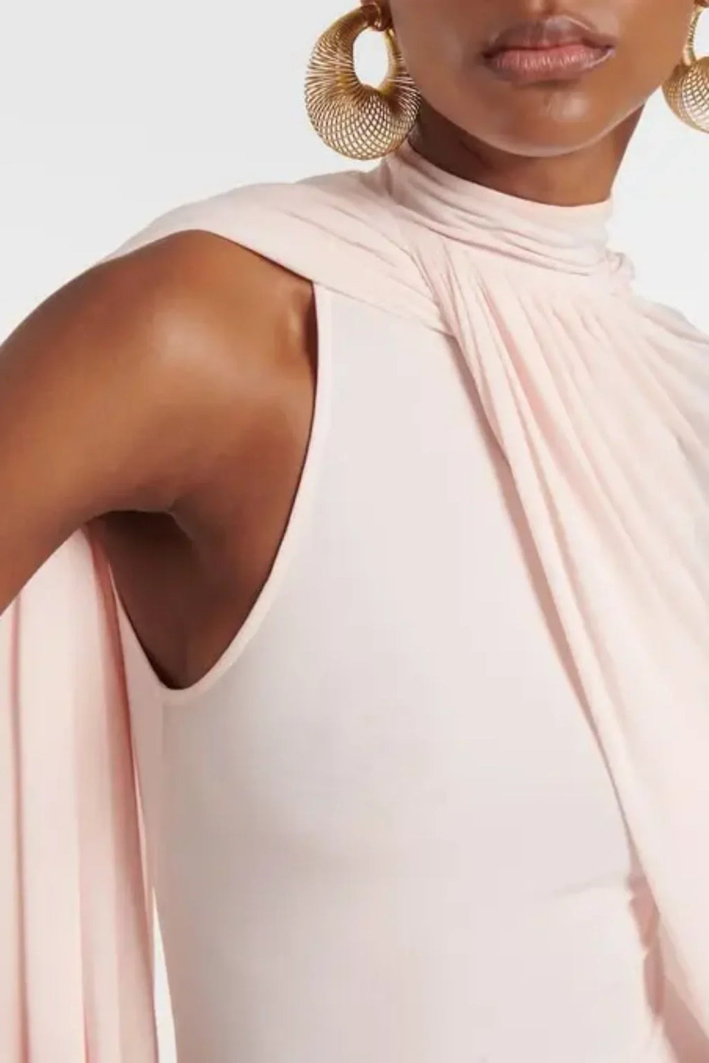 Asymmetric Cape Draped Midi Dress