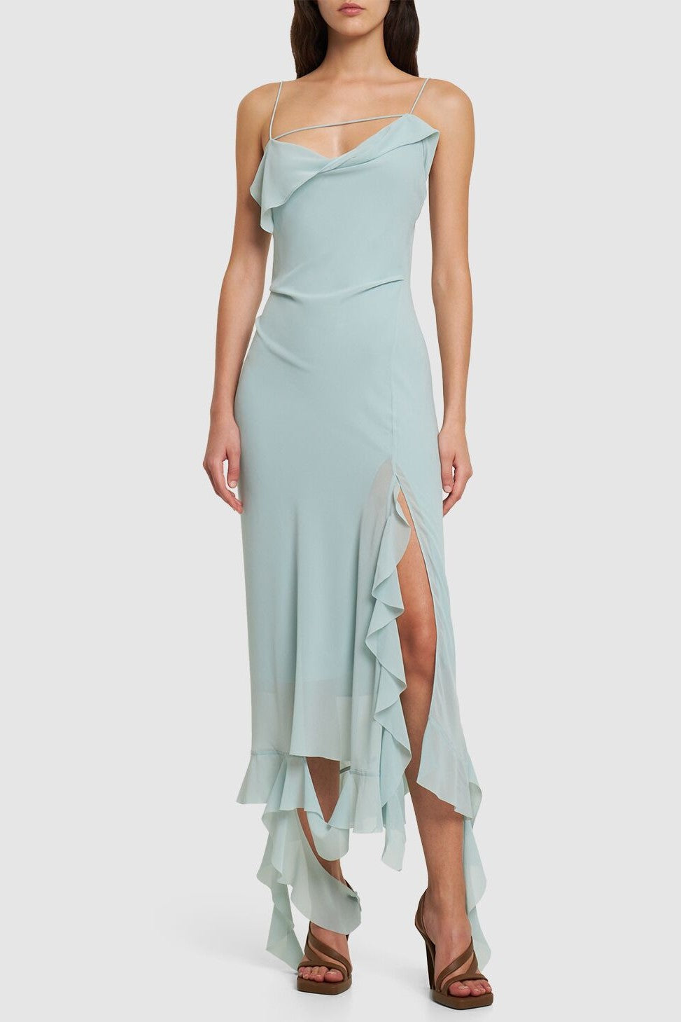 Kenzia Asymmetric Ruffle Midi Dress - Green