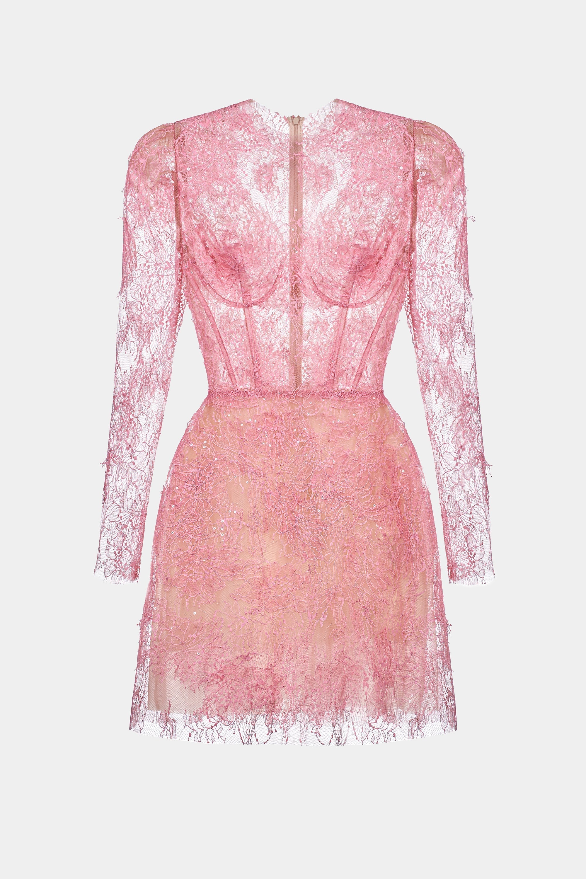PINK BEADED LACE MINI DRESS