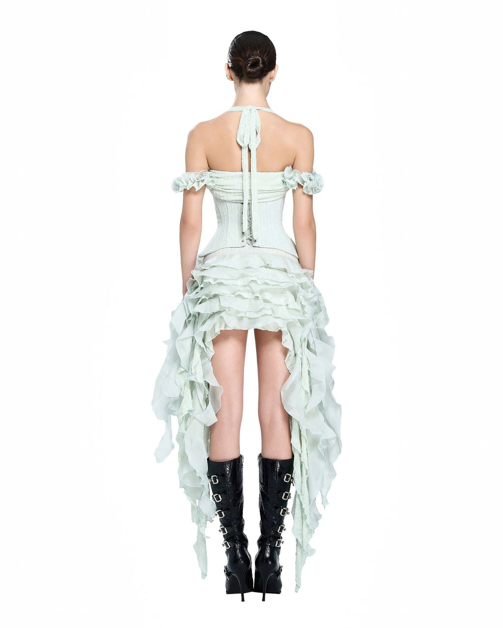Baha Ruch Ruffle Fringe Mini Dress In Mint Green