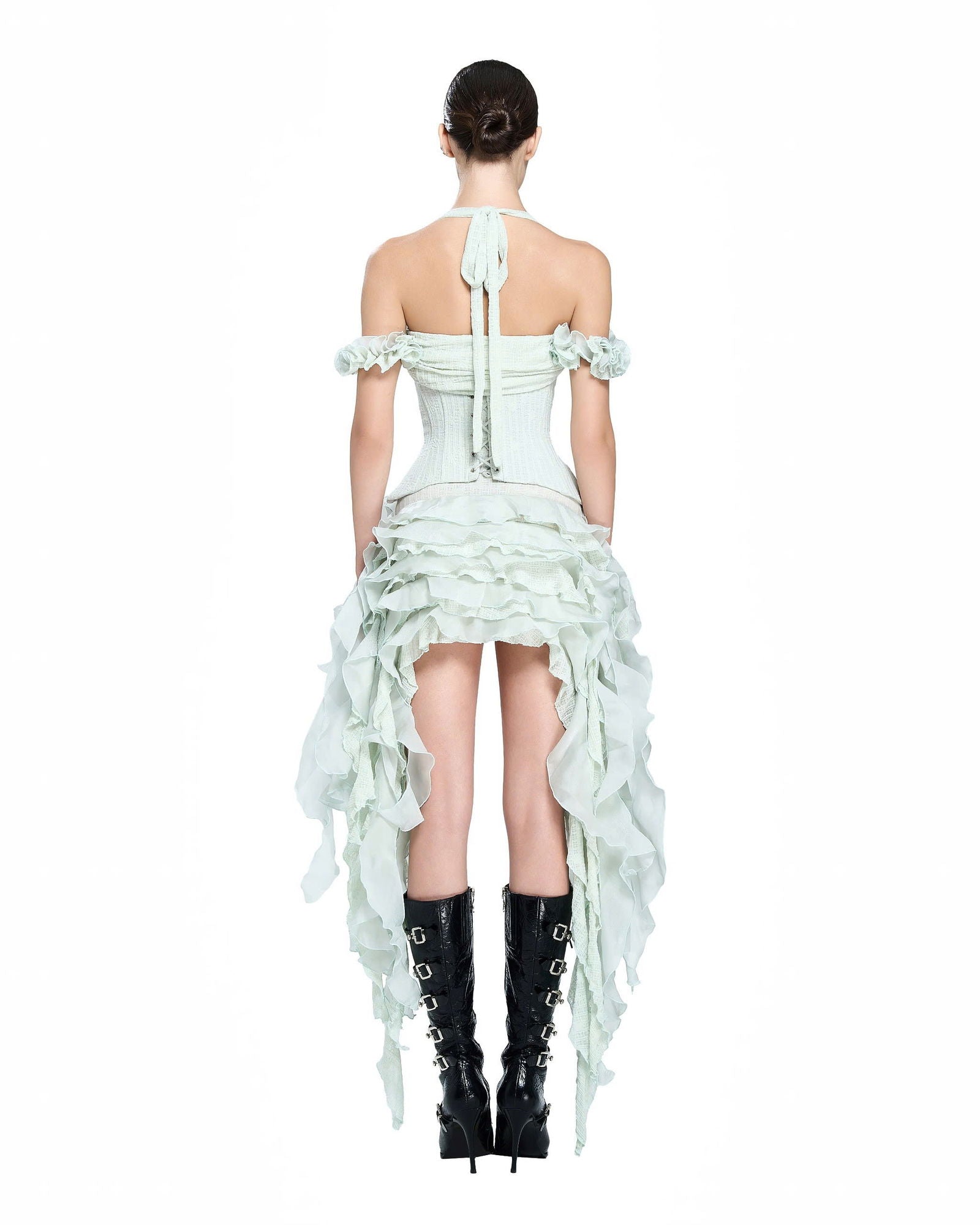 Baha Ruch Ruffle Fringe Mini Dress In Mint Green