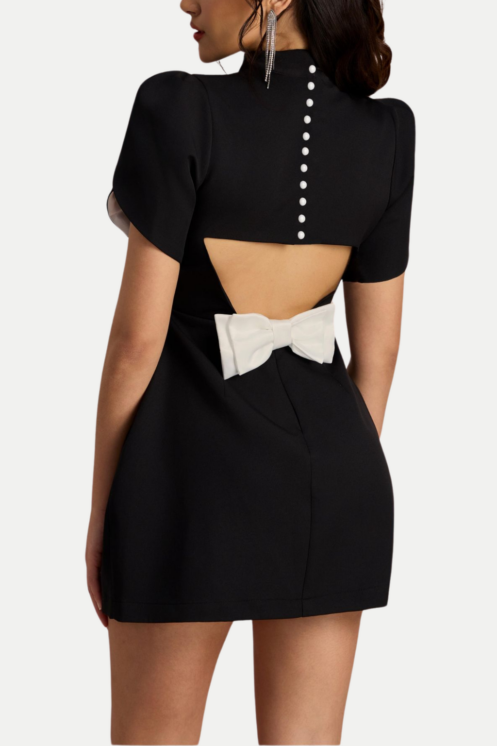CUTOUT BOWKNOT MINI DRESS IN BLACK