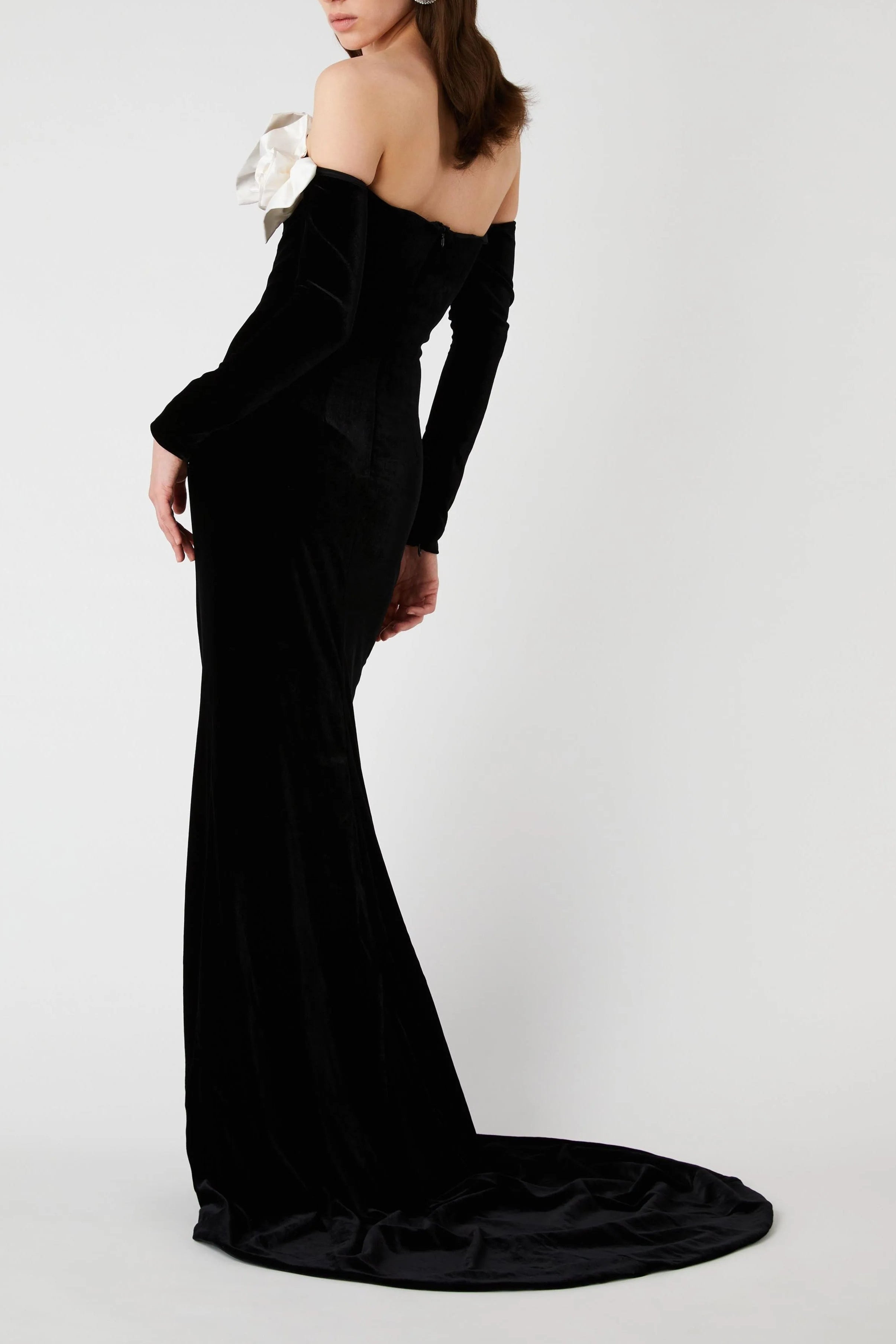 Lara Bowtie Off-shoulder Velvet Maxi Dress