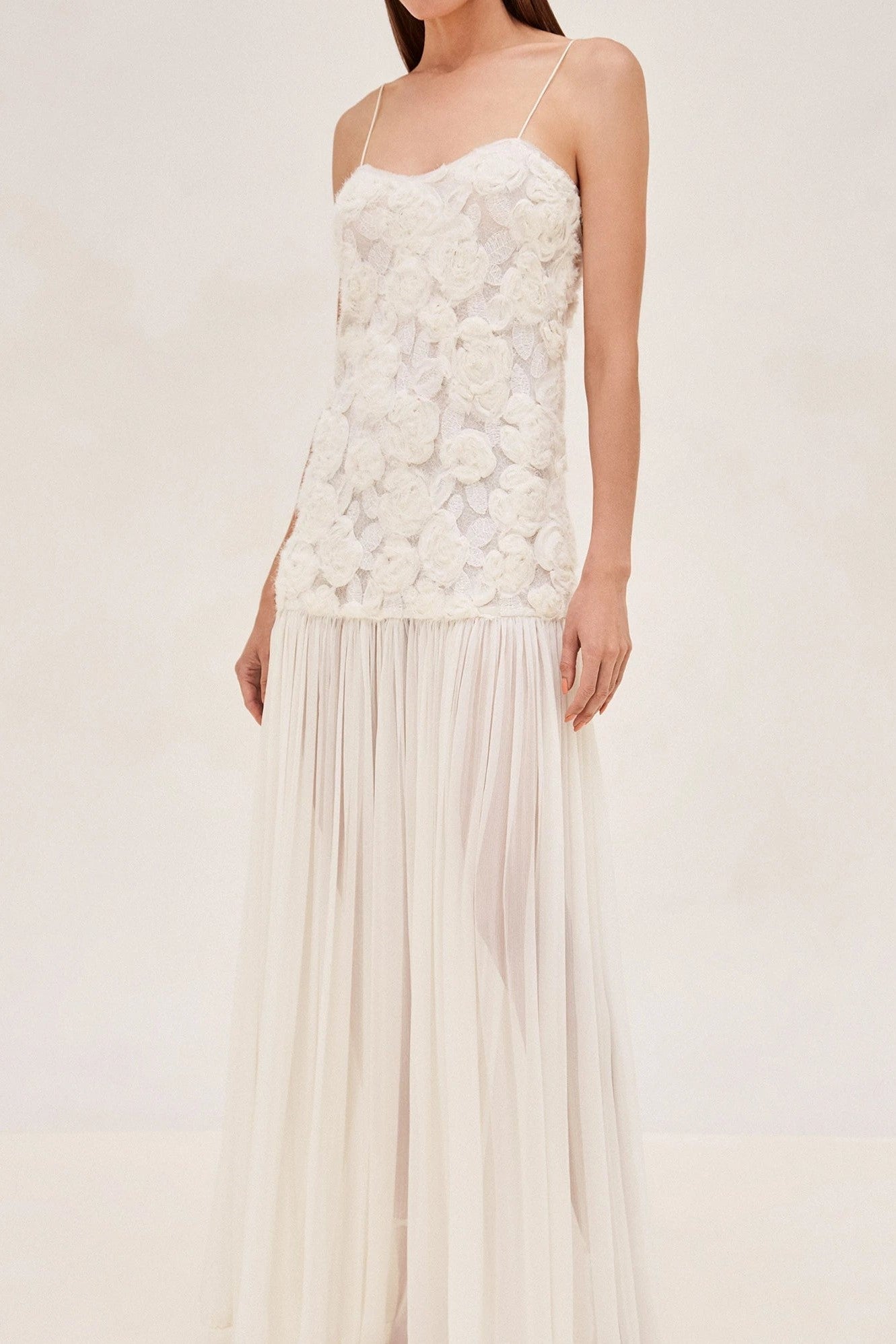 Lillie Spaghetti Floral Ruffle Maxi Dress - White