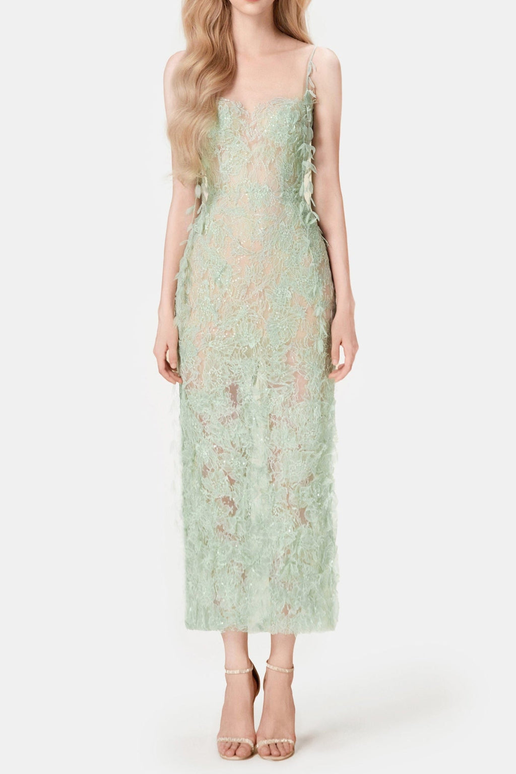 Mint Beaded Lace Pencel Dress