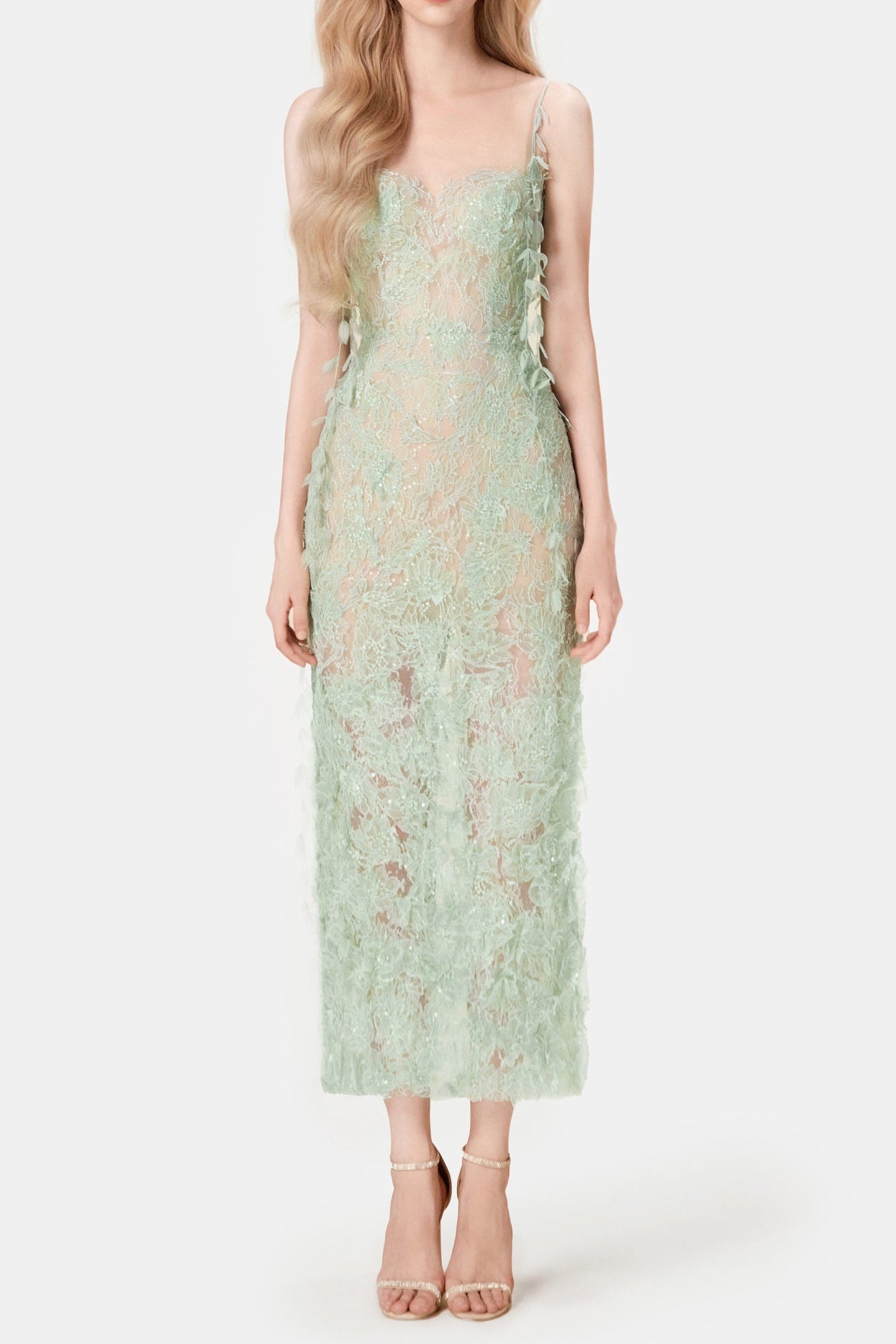 Mint Beaded Lace Pencel Dress