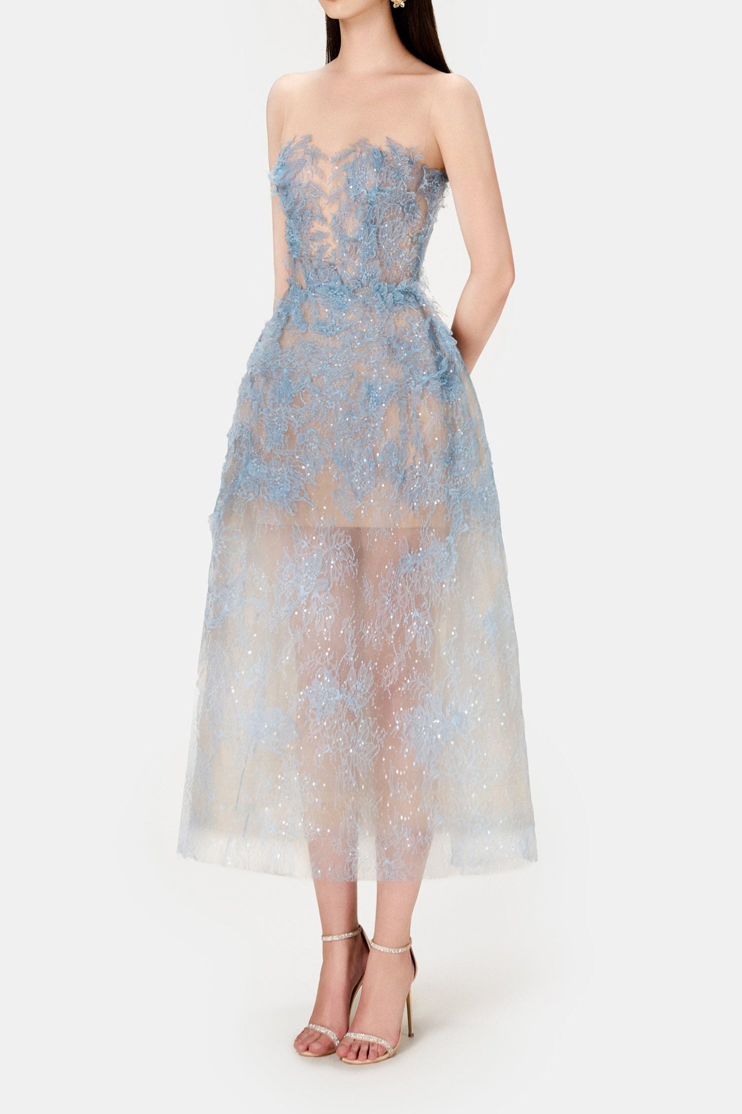 BLUE BEADED LACE DRESS