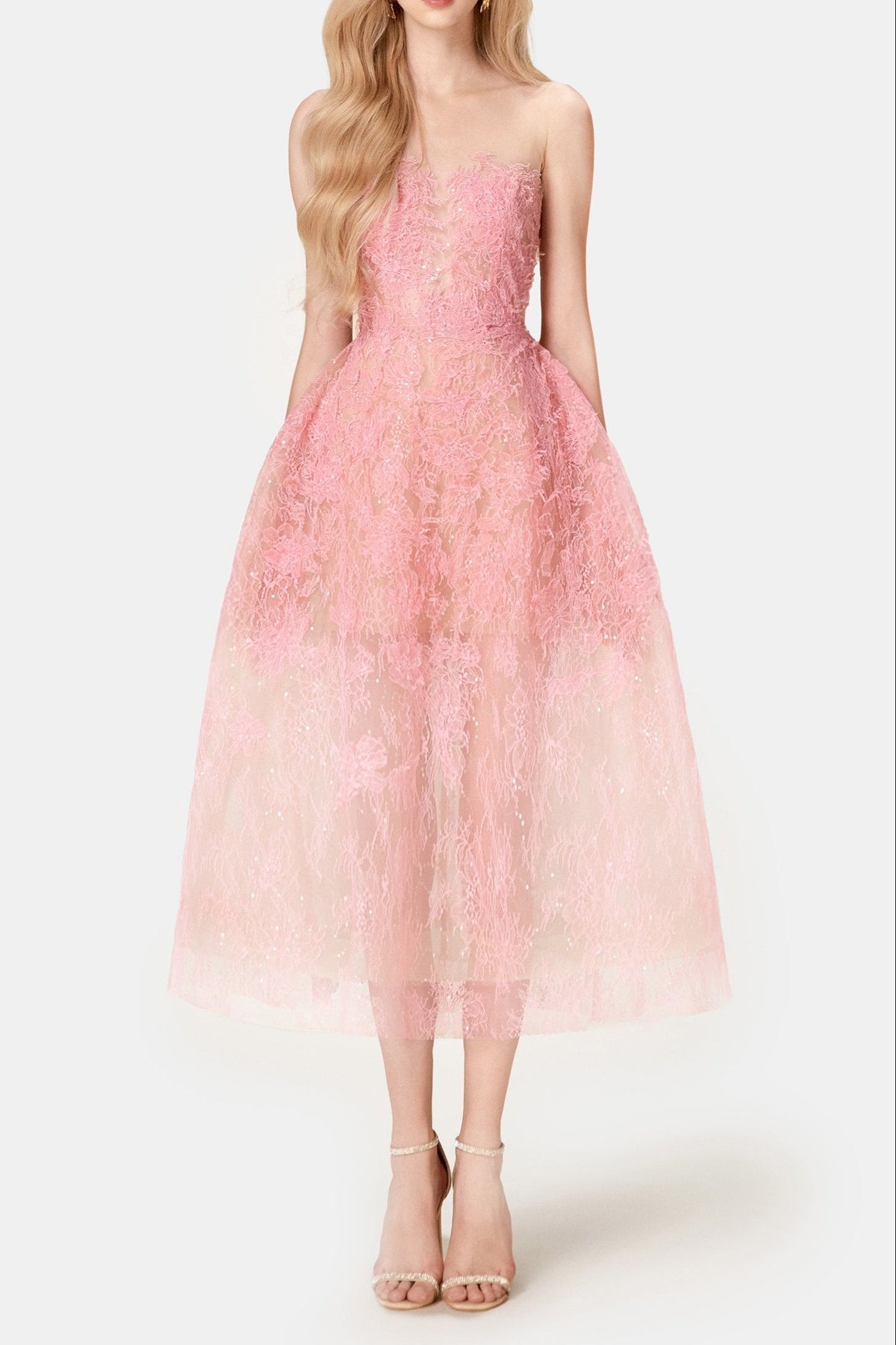 PINK BEADED LACE DRESS