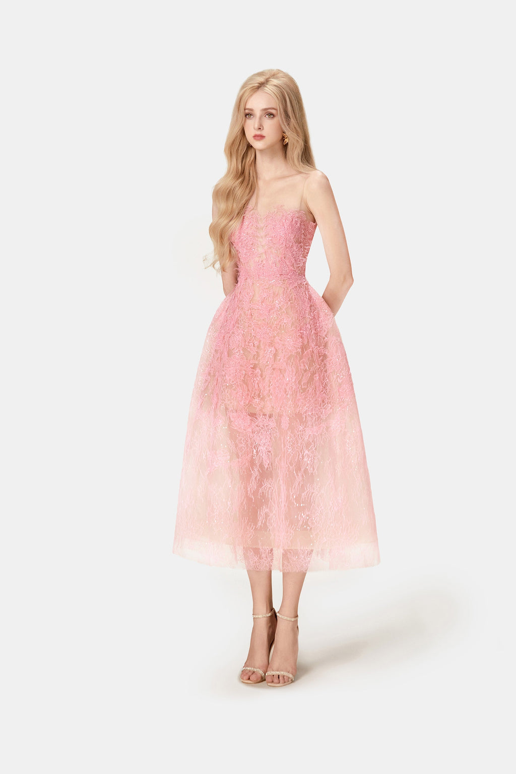 PINK BEADED LACE DRESS
