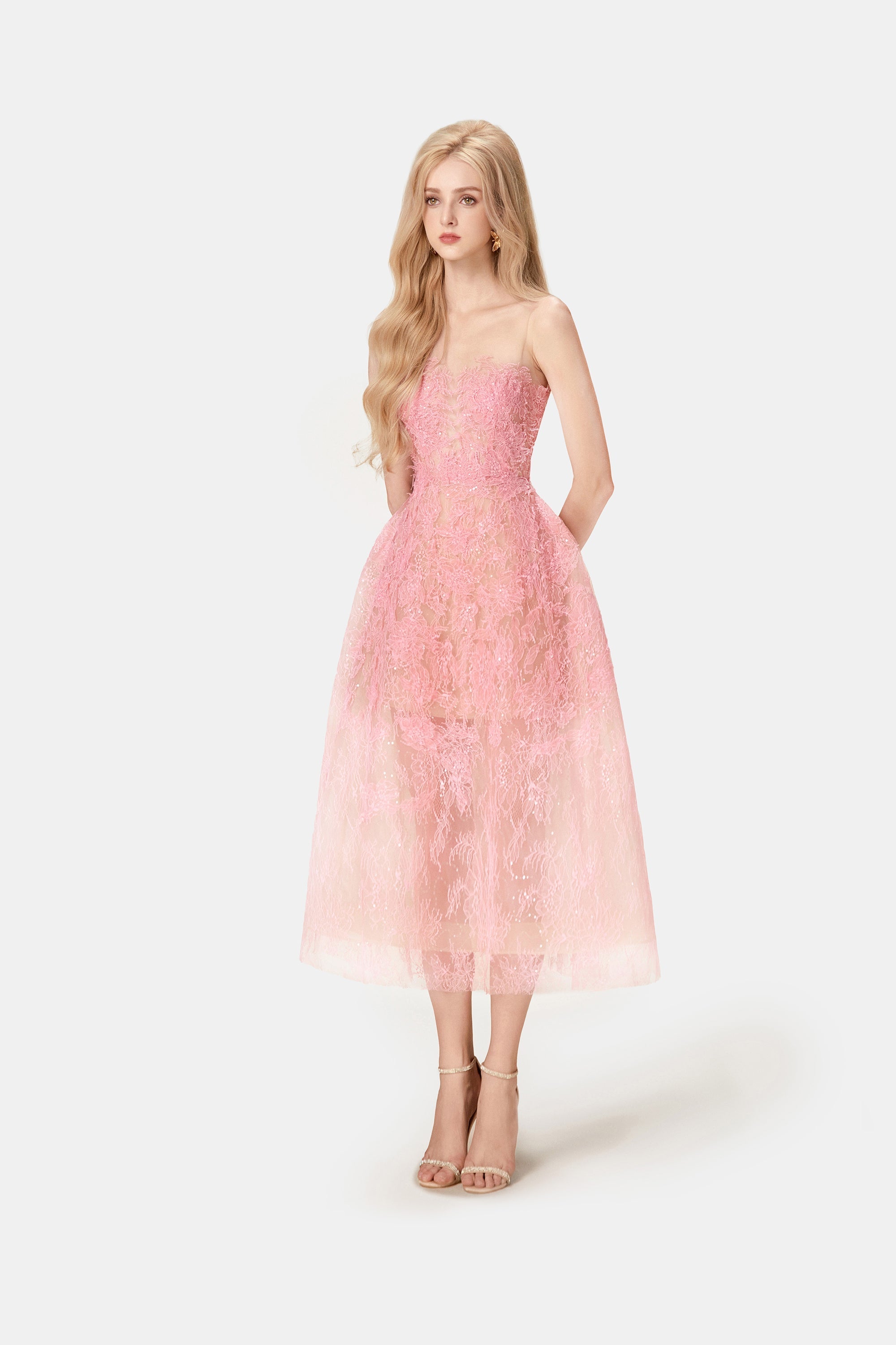 PINK BEADED LACE DRESS