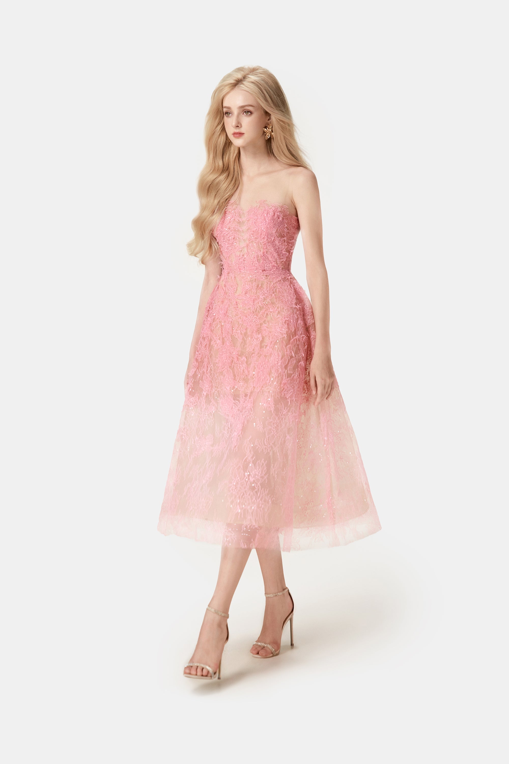 PINK BEADED LACE DRESS