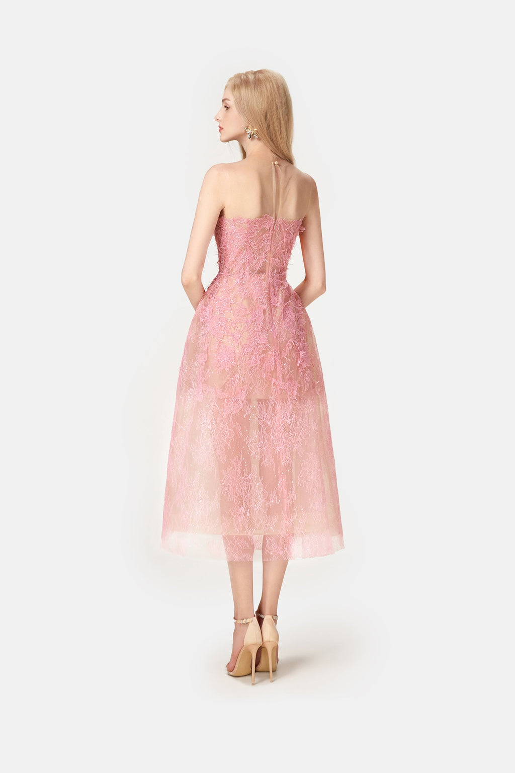 PINK BEADED LACE DRESS