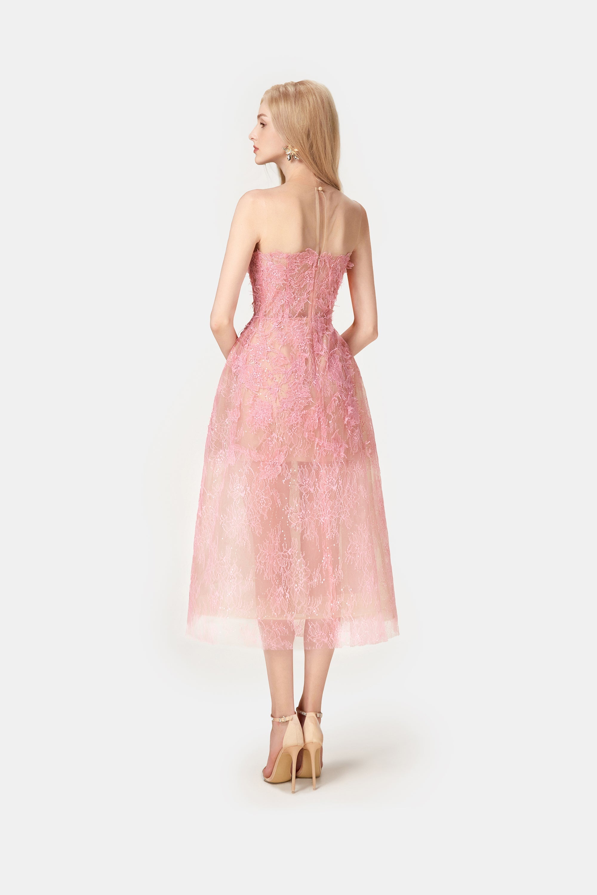 PINK BEADED LACE DRESS