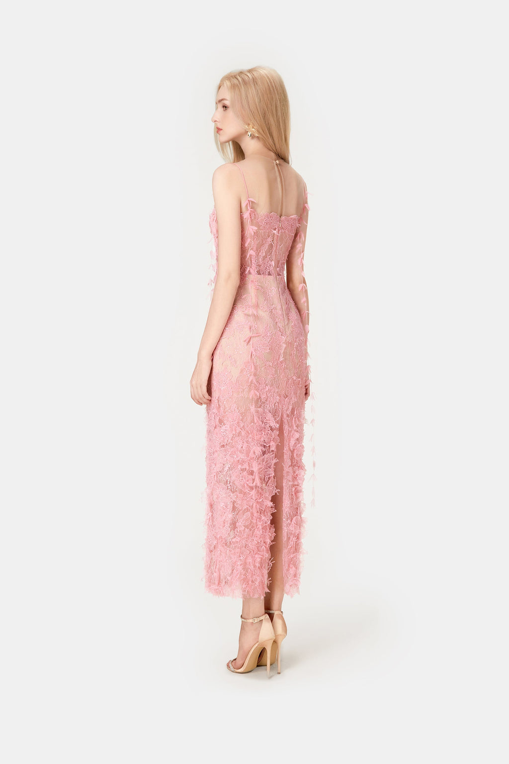 PINK BEADED LACE PENCEL DRESS