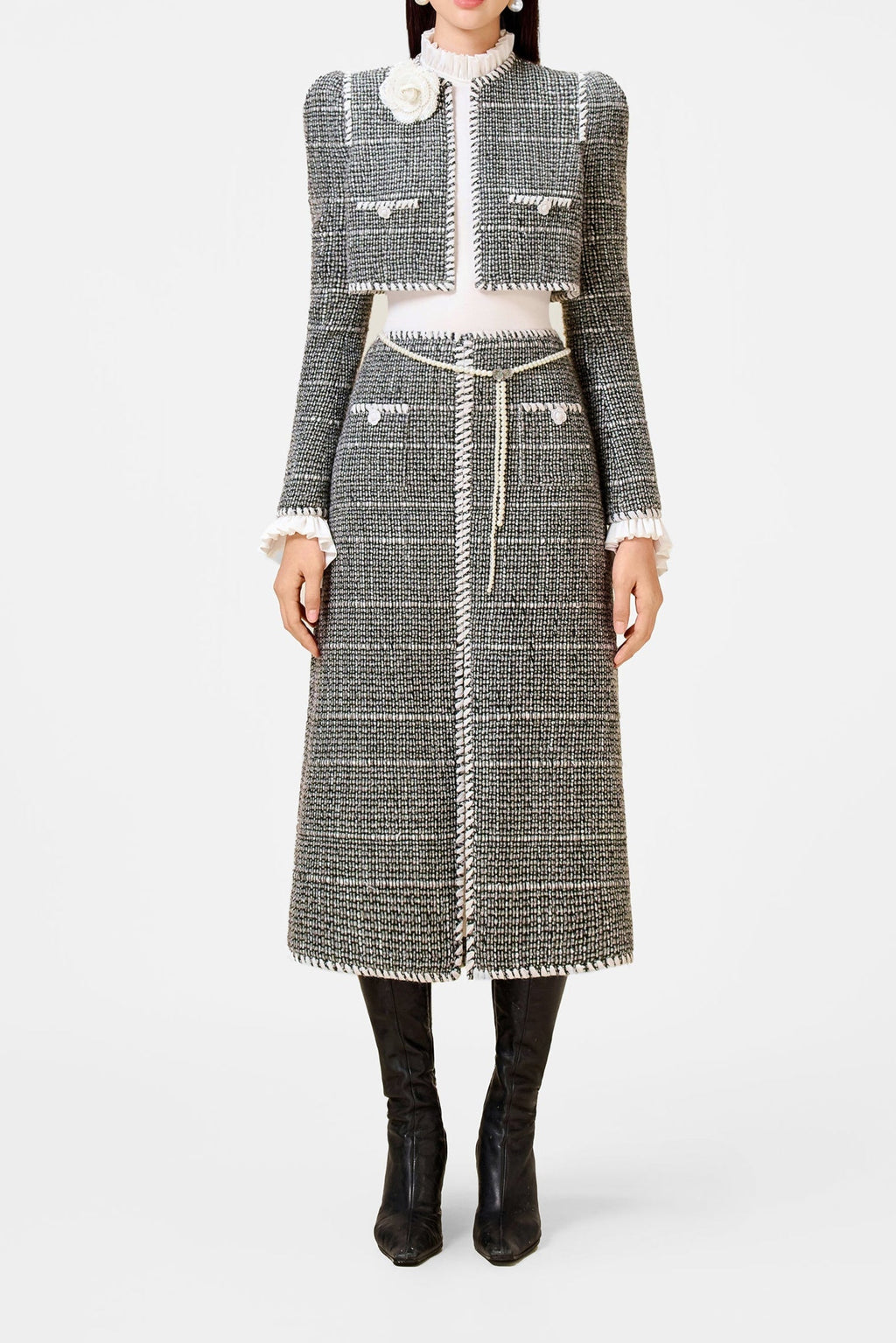 Black Tweed Jacket Set Dress