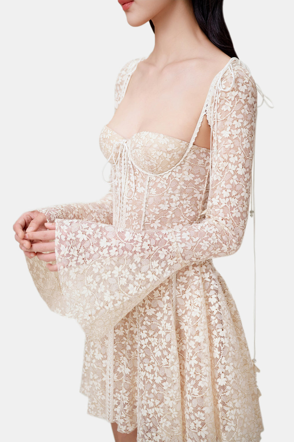 Beige Lace Mini Dress