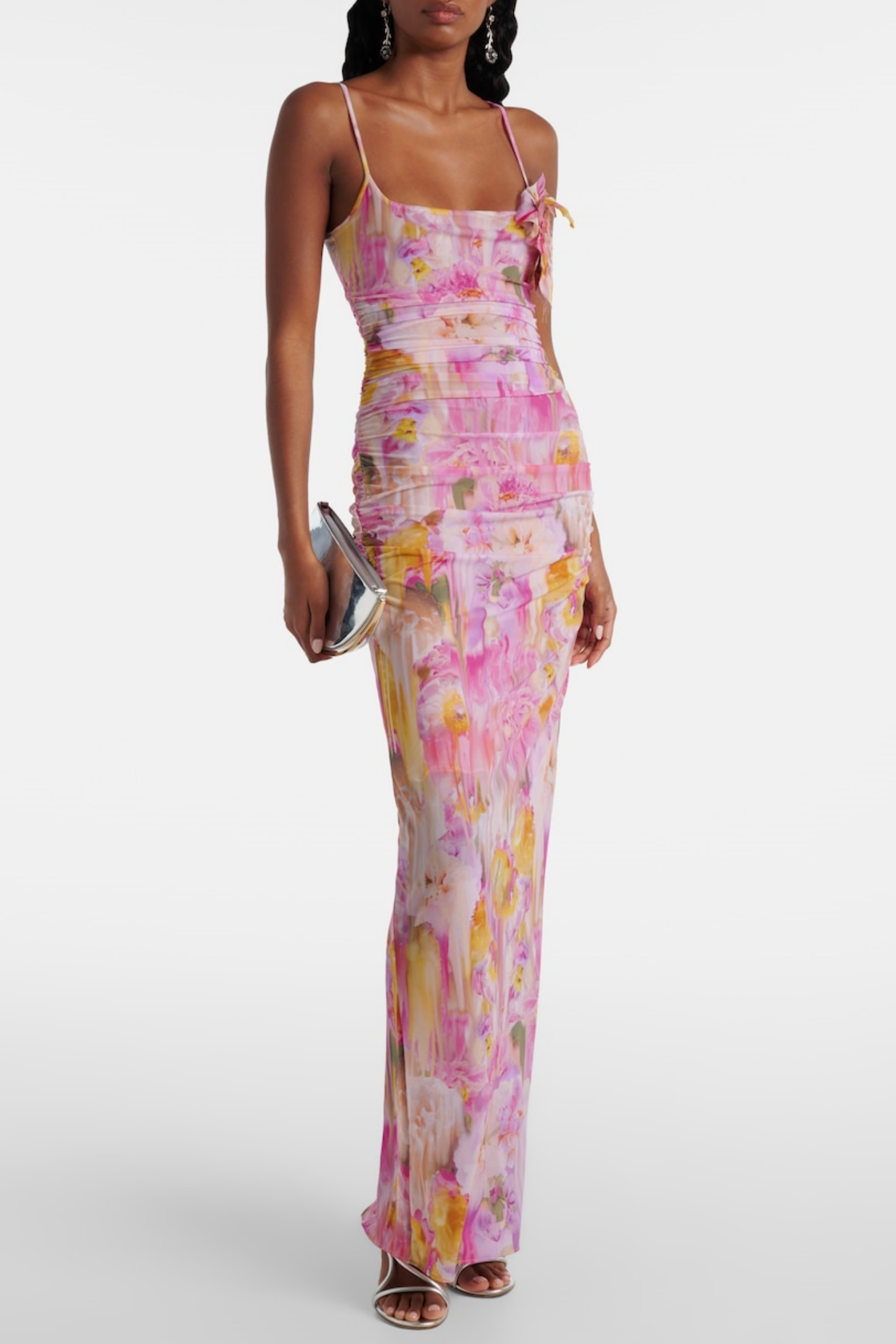 molly Floral Appliqué Print Maxi Dress in pink