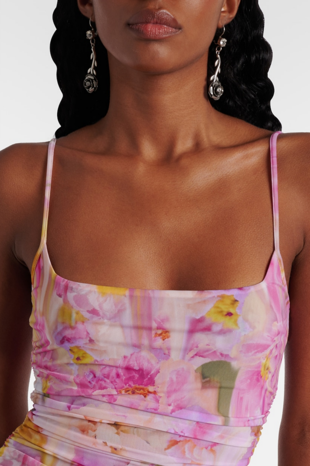 molly Floral Appliqué Print Maxi Dress in pink