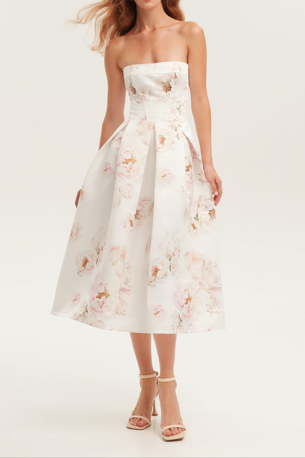 Pink peony corset midi dress, Garden of Eden
