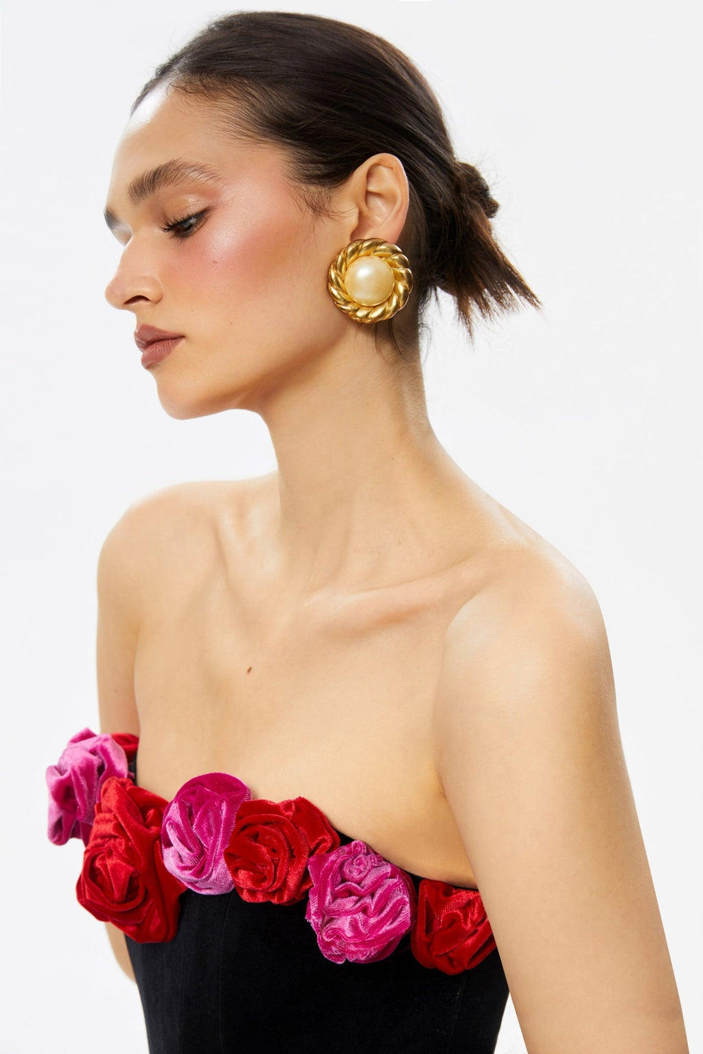 Floral Strapless Velvet Mini Dress