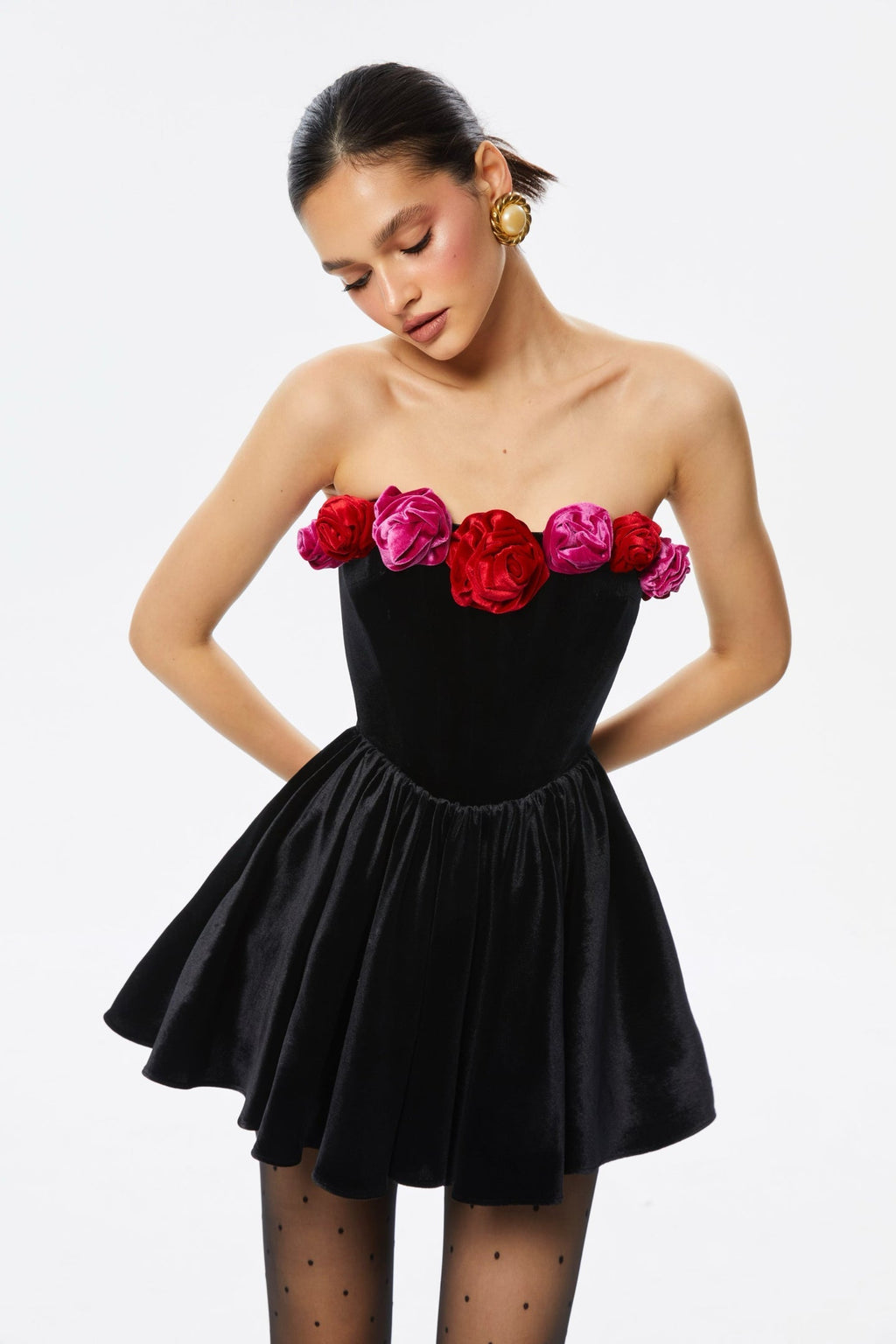 Floral Strapless Velvet Mini Dress