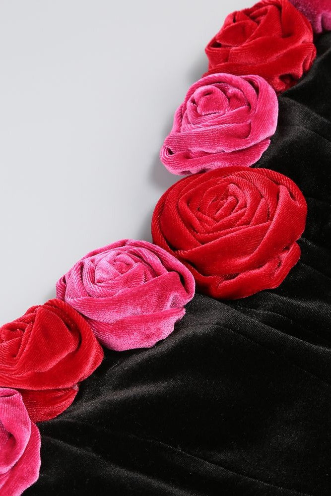 Floral Strapless Velvet Mini Dress