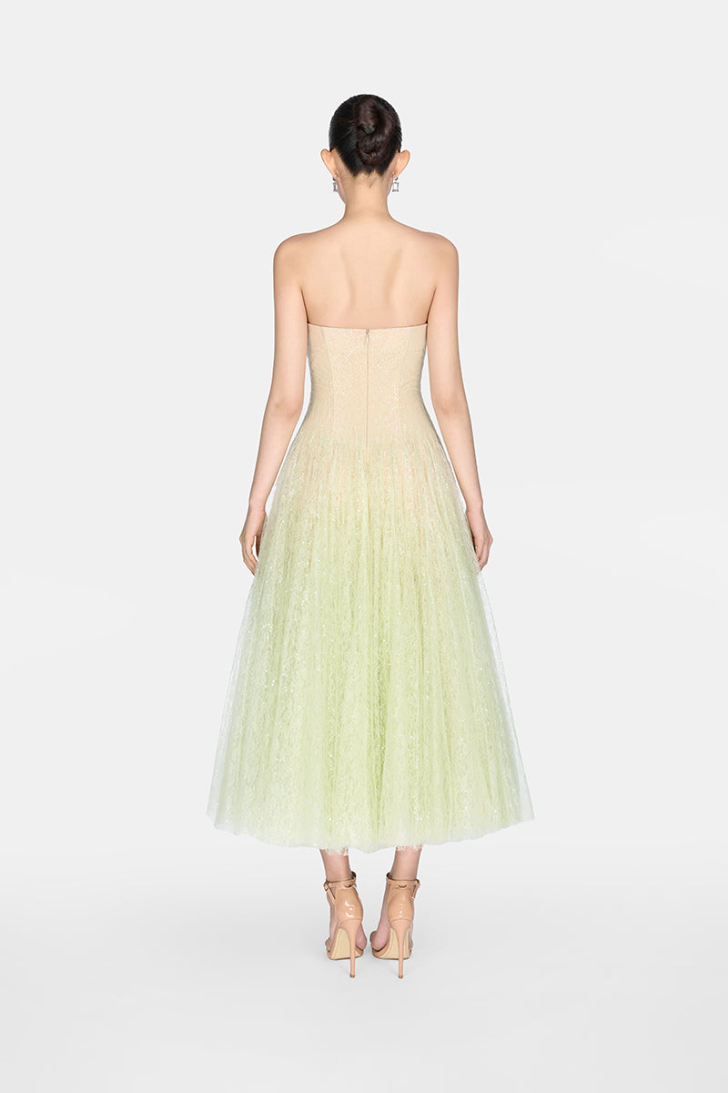 MINT DRAPED LACE MIDI DRESS