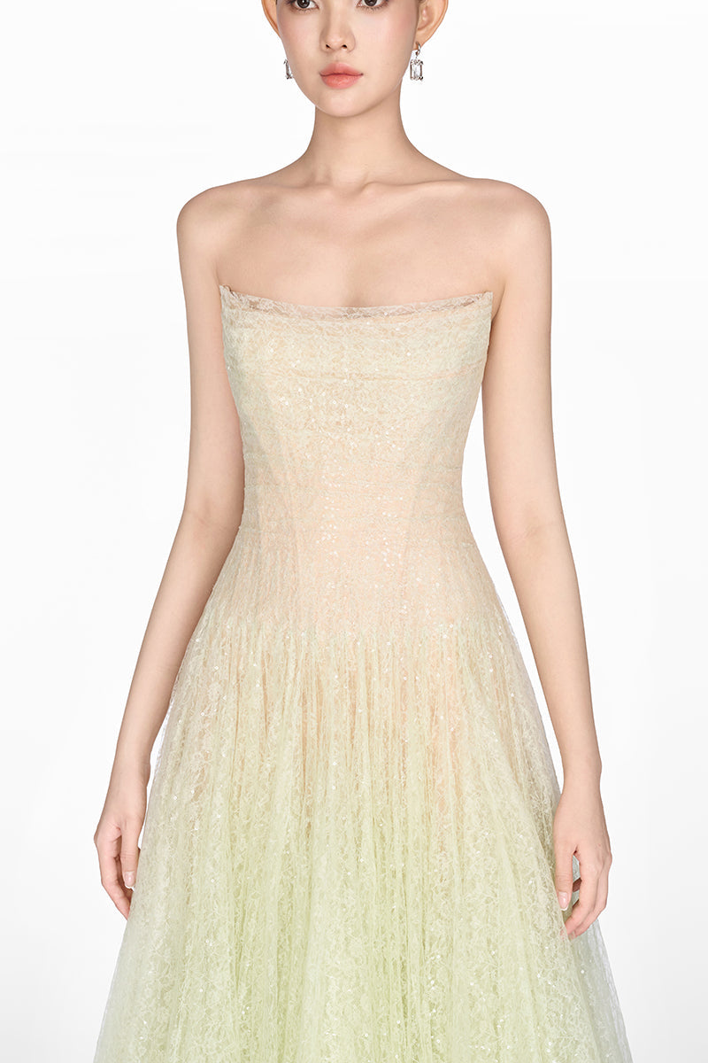 MINT DRAPED LACE MIDI DRESS