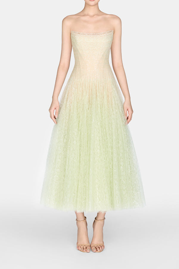 MINT DRAPED LACE MIDI DRESS