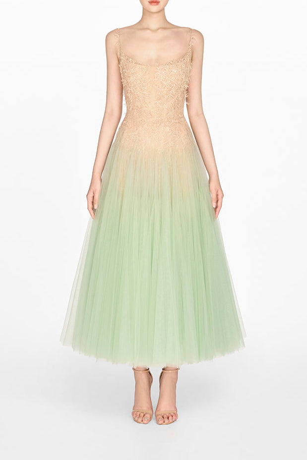 MINT OMBRE LACE MIDI DRESS