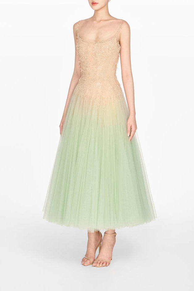 MINT OMBRE LACE MIDI DRESS
