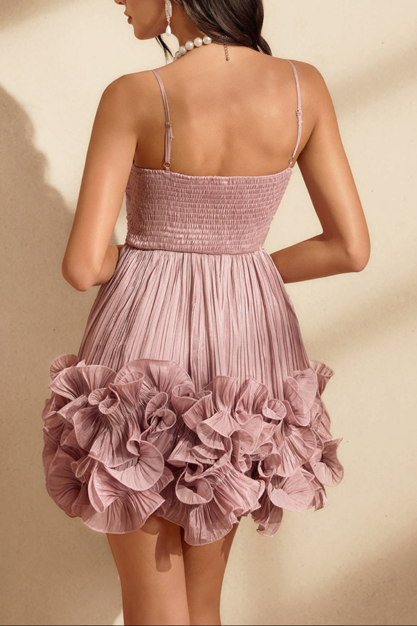 Naiya Spaghetti Flower Ruffle Mini Dress In Pink