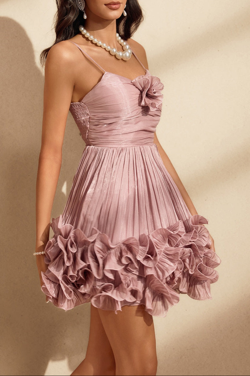 Naiya Spaghetti Flower Ruffle Mini Dress In Pink