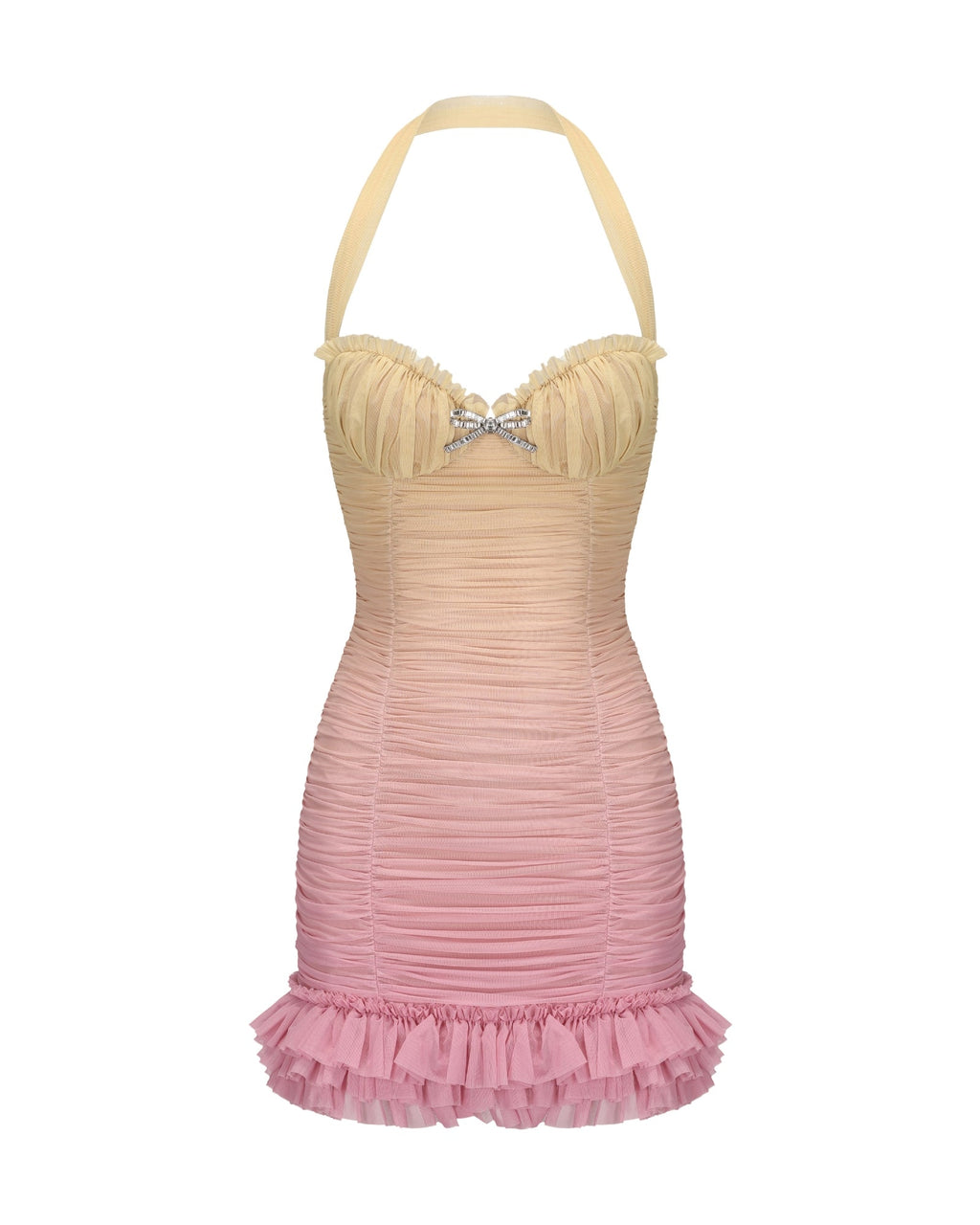 joyce pleated hem mini dress in Gradient yellow