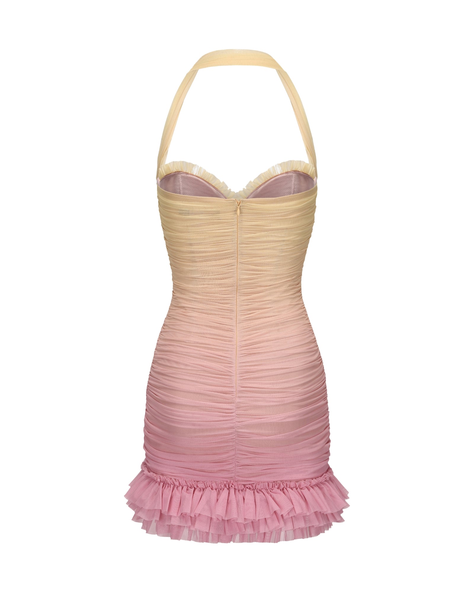 joyce pleated hem mini dress in Gradient yellow